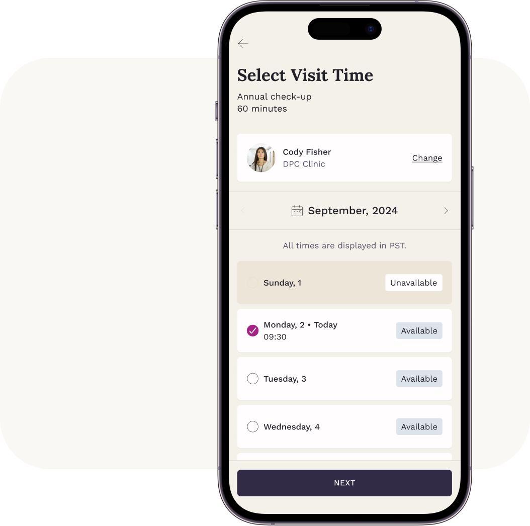 Easy Scheduling screenshot from the Sigma patient app